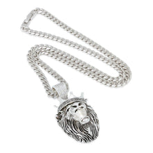 Load image into Gallery viewer, XL Antique White Gold Roaring Lion Necklace
